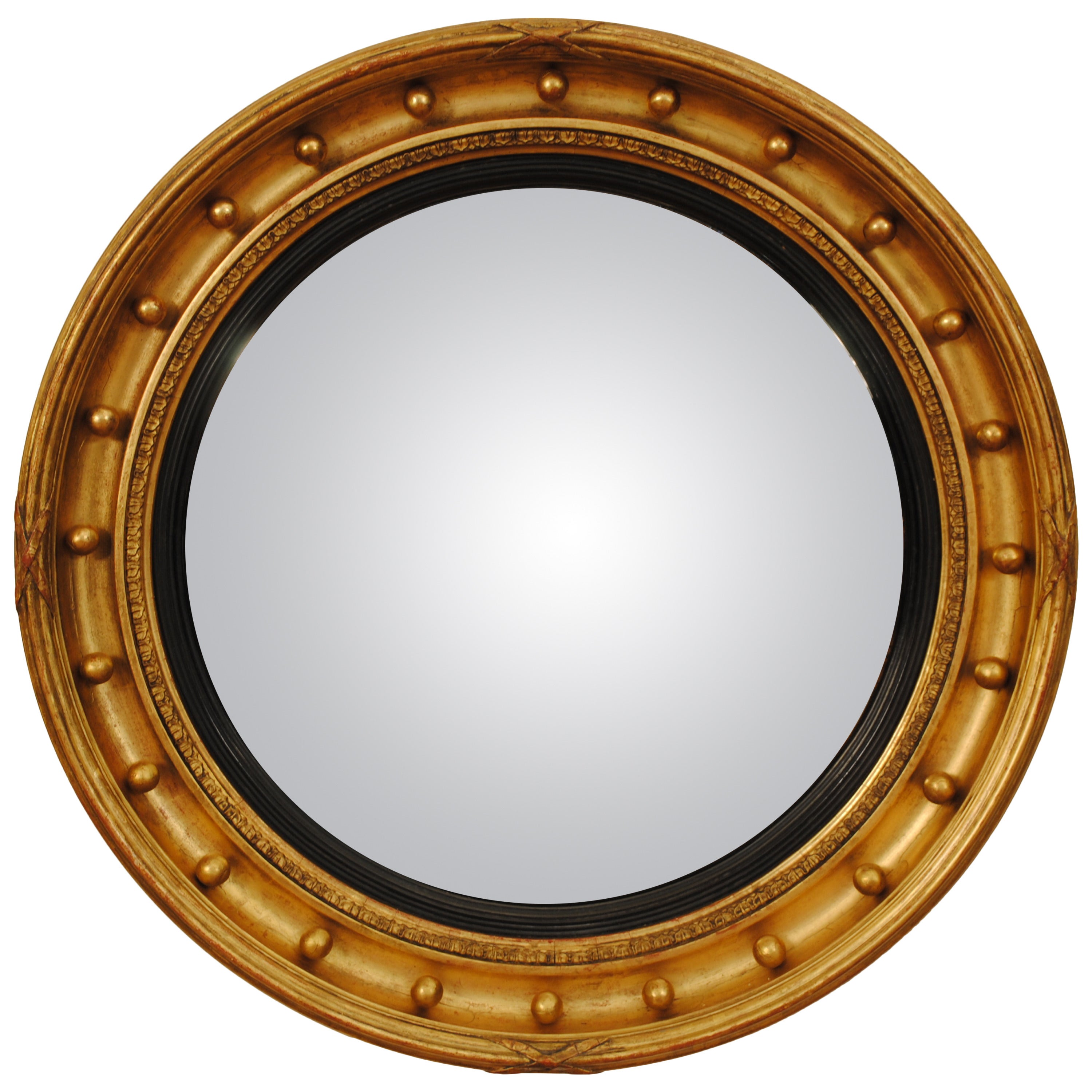 French, Neoclassical Round Giltwood Mirror with Original Convex Mirrorplate