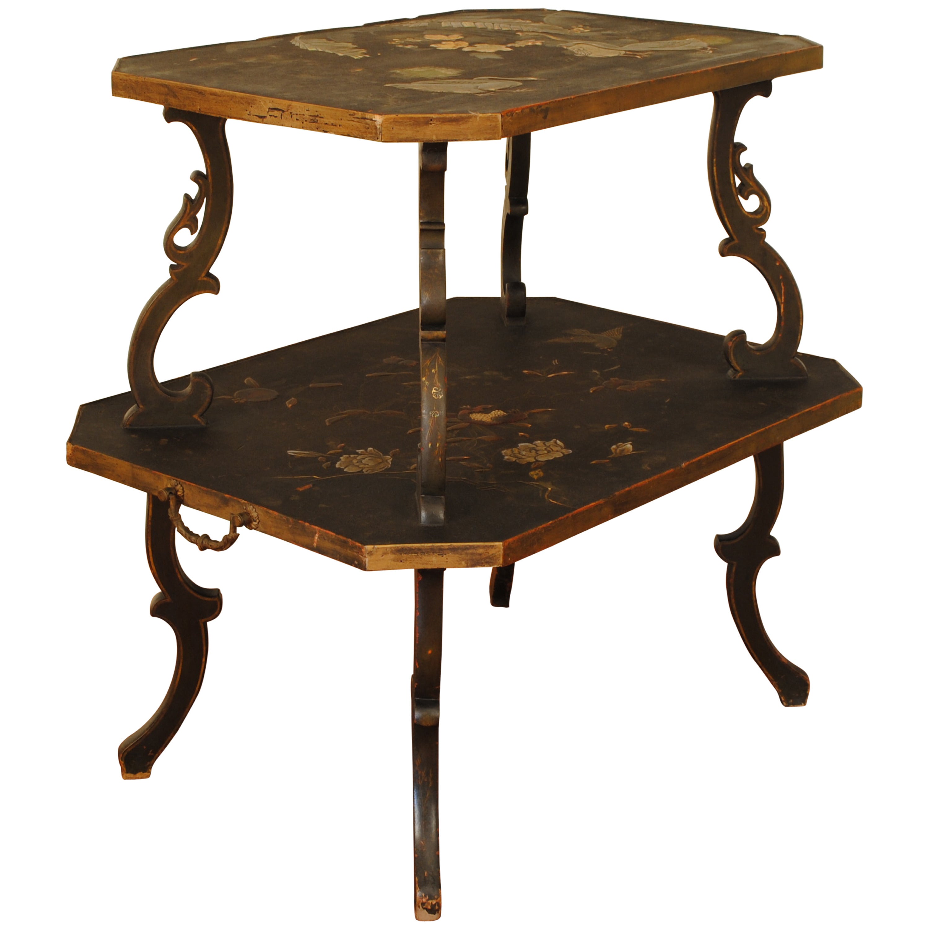 French, Parisian, Two-Tiered Chinoiserie Painted Tray Table