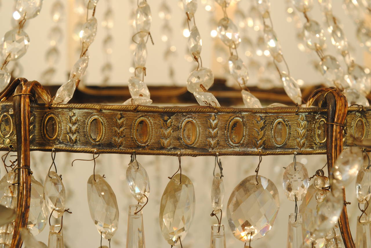 Italian Neoclassical, Stamped Brass and Glass Four-Ring 12-Light Chandelier 4