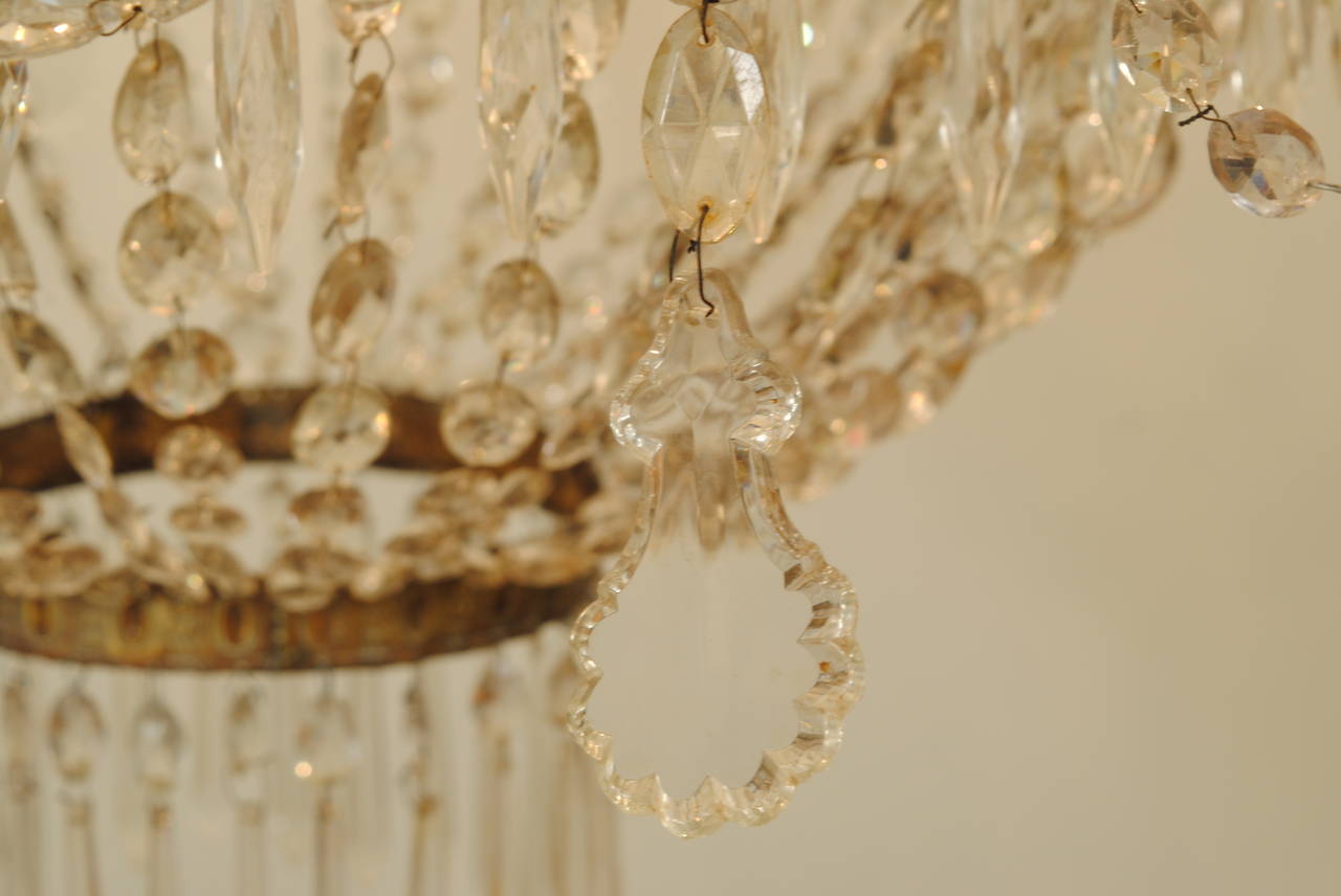 Italian Neoclassical, Stamped Brass and Glass Four-Ring 12-Light Chandelier 5