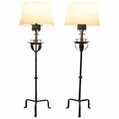Pair of Italian Wrought Iron and Copper Baroque Style Floor Lamps
