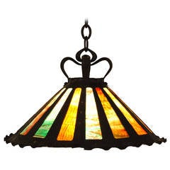 Arts and Crafts Wrought Iron and Glass Lantern