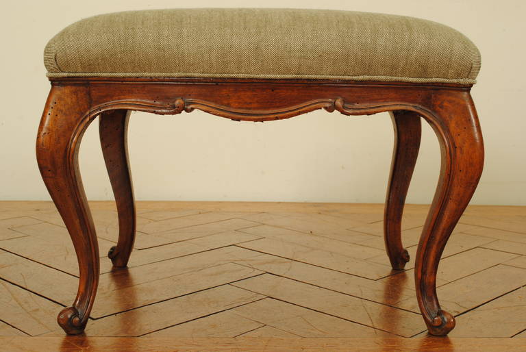 Italian Rococo Style Carved Walnut and Upholstered Bench