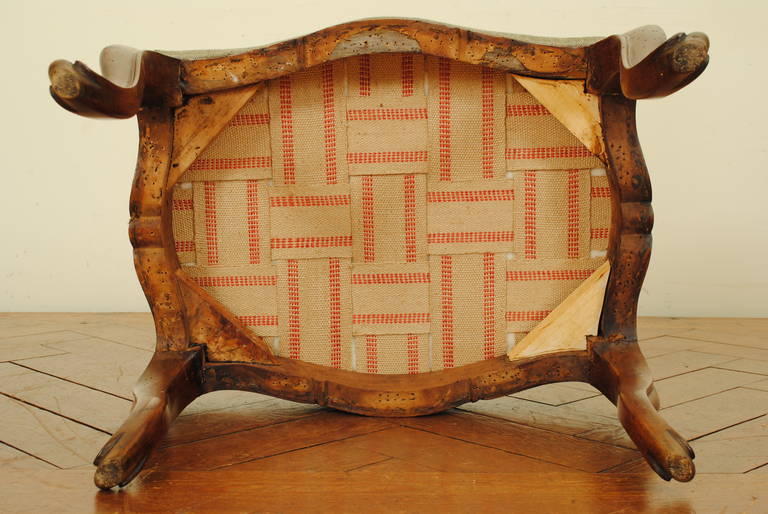 Italian Rococo Style Carved Walnut and Upholstered Bench 3