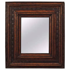 Italian Baroque Period Guilloche Stained Pinewood Mirror, 17th Century