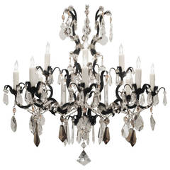 Italian Louis XV Style Iron, Gilt Iron, and Glass, Sixteen Light Chandelier