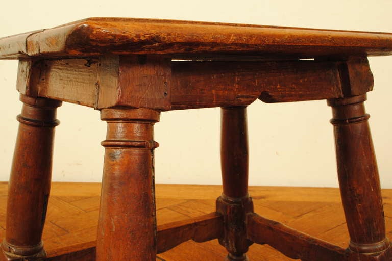 19th C., Jacobean Style, Carved Walnut Milking Stool 1