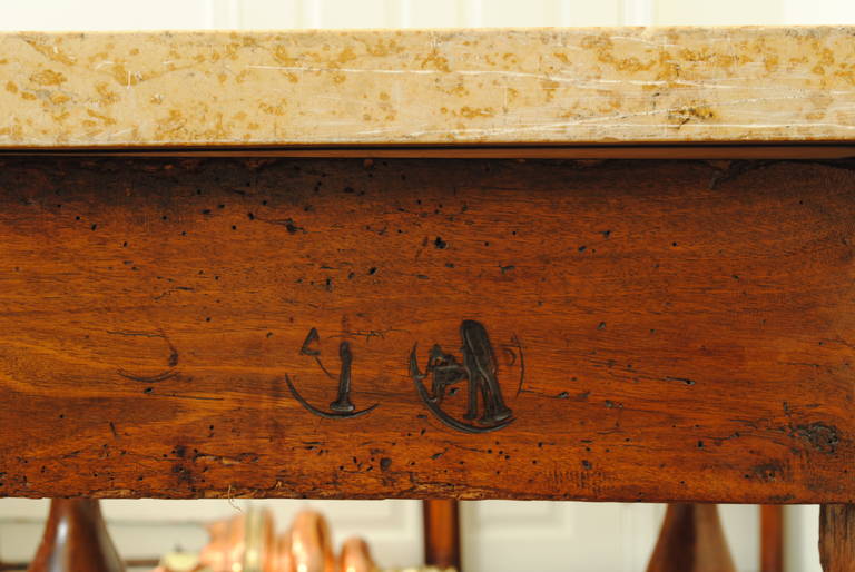 French Louis Philippe Turned Walnut and Marble Top, One-Drawer Table 1