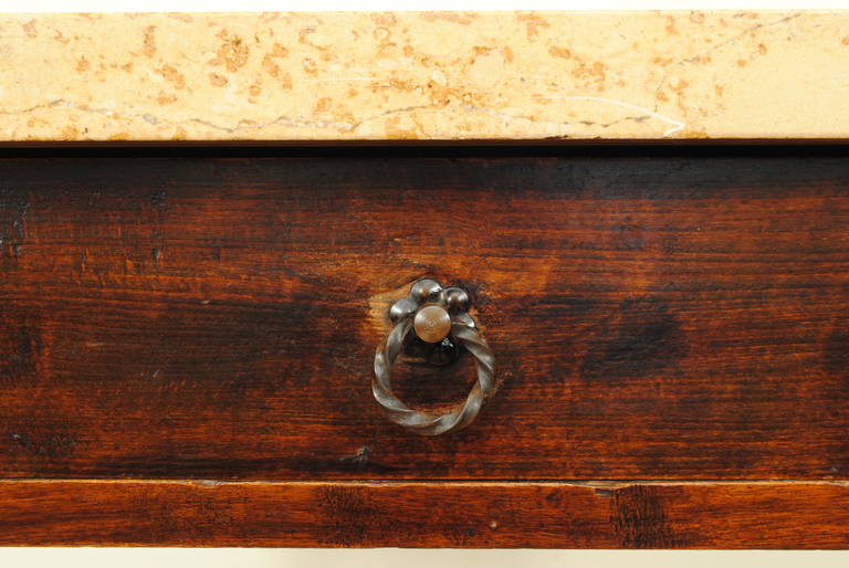 French Louis Philippe Turned Walnut and Marble Top, One-Drawer Table 2
