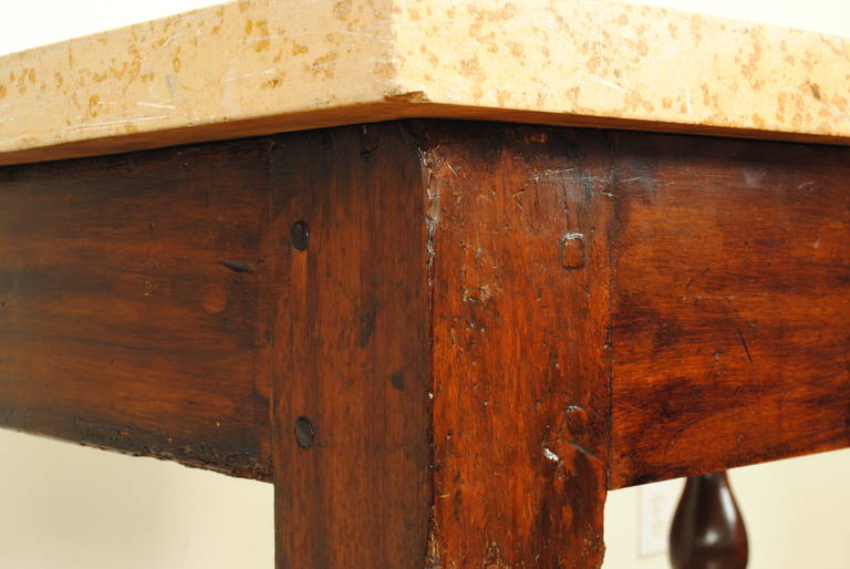 French Louis Philippe Turned Walnut and Marble Top, One-Drawer Table 3