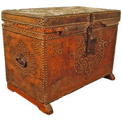 An Early 18th Century Leather Covered and Trimmed in Brass Nailheads