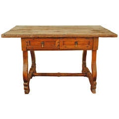 A 17th Century Portuguese Chestnut and Walnut Two Drawer Table