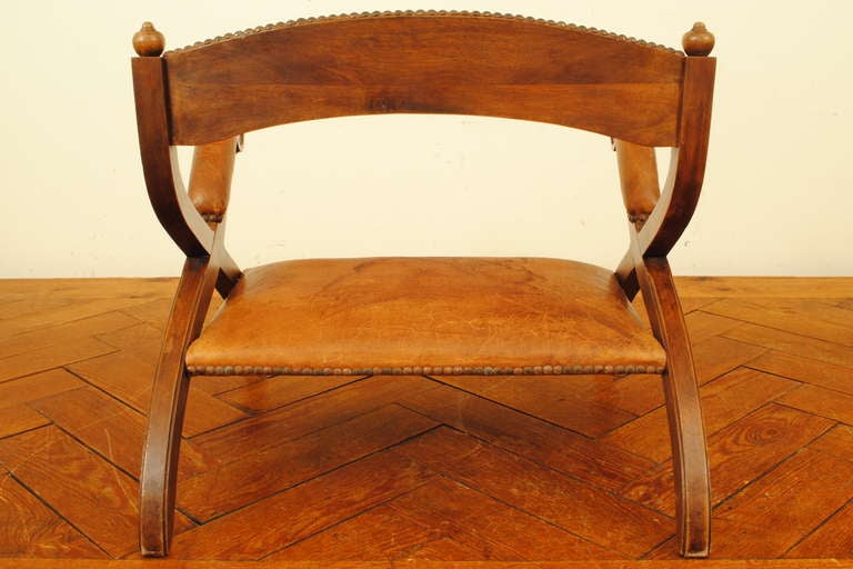 20th Century A Portuguese Low Mahogany and Leather Upholstered 
