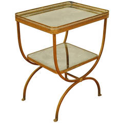 French Neoclassical Style Brass and Mirrored, Two-Tier Table