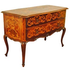 Italian, Lombardia, Rococo Walnut and Inlaid Two-Drawer Commode