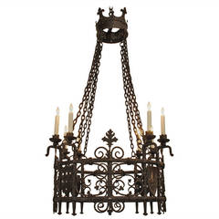 Italian Baroque Style Wrought Iron, Eight-Light Chandelier