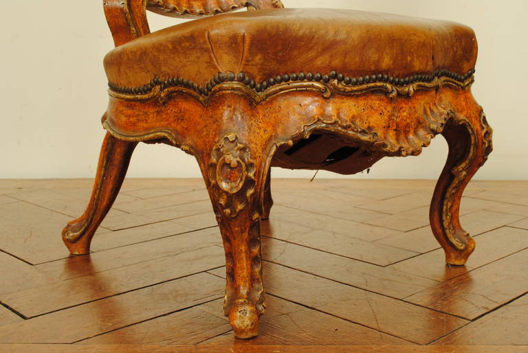 20th Century Italian Rococo Style Grotto Chair Upholstered in Leather