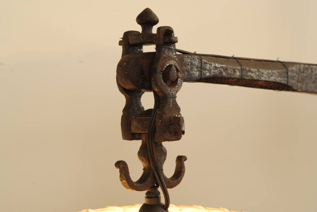 Louis XIII Period Steel Grain Scale now wired as a Hanging Fixture, ca. 1706 1