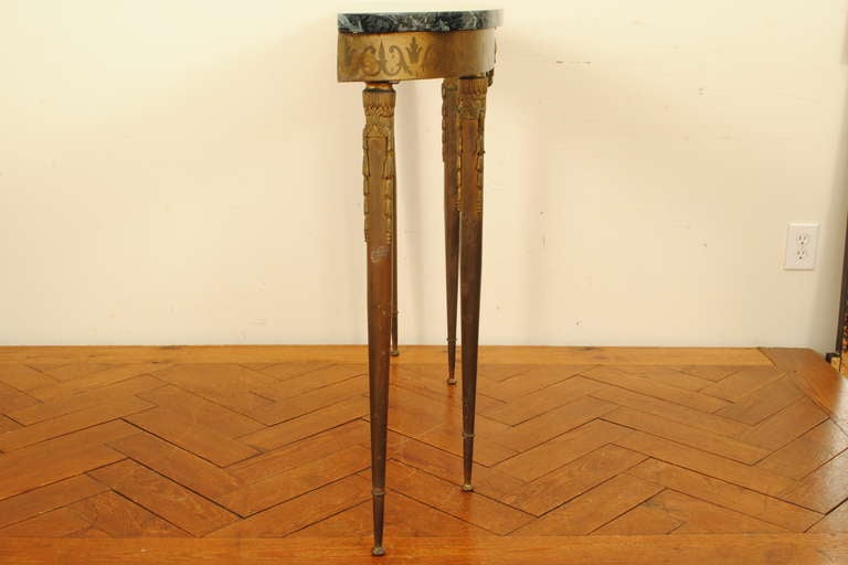 A French Neoclassic Cast and Etched Brass Demilune Console Table with Marble Top 2
