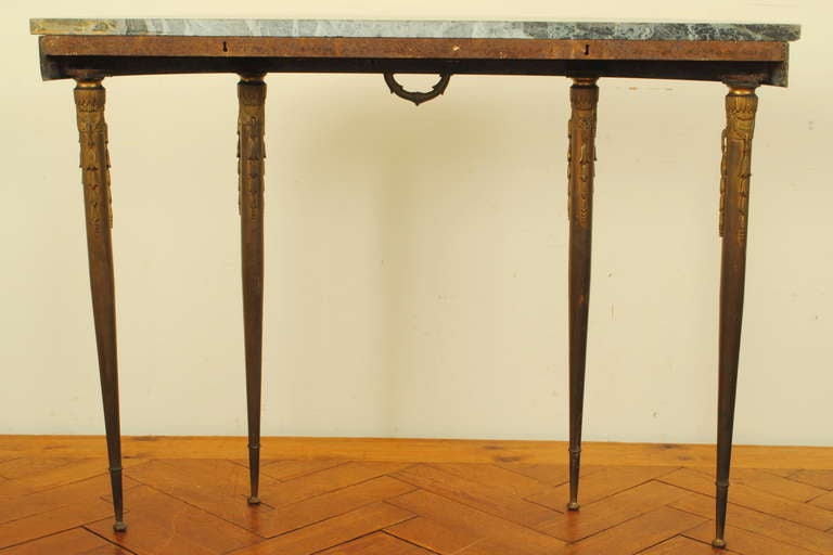 A French Neoclassic Cast and Etched Brass Demilune Console Table with Marble Top 3