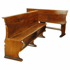Antique Pair of Italian Baroque Pinewood and Grain Painted Trestle-Form Benches