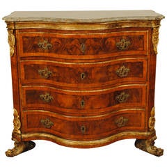 Venetian Rococo Walnut Commode with Giltwood Decorations and Feet, Mid-18th C.