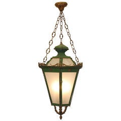 Italian Neoclassical Style Green Painted Tole 3-Light Hanging Lantern