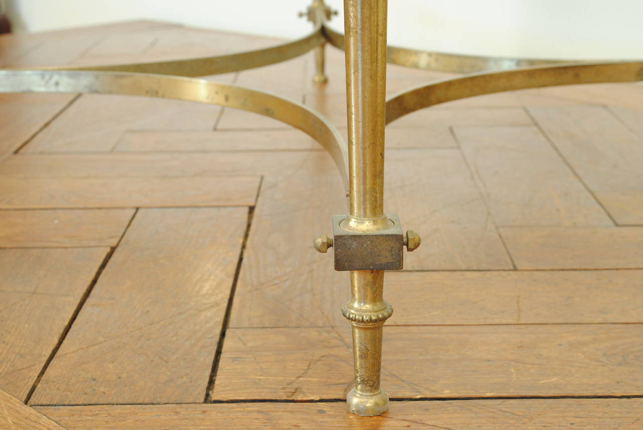 French Brass and Silvered Brass Round Coffee Table with Ringed Mirror Glass Top at 1stDibs
