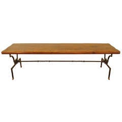 A French Louis XVI Style Wrought Iron and Walnut Coffee Table