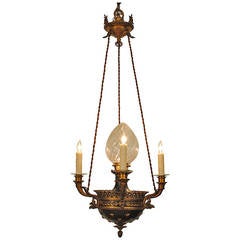 French Empire Style Gilt Brass and Painted Metal Four-Light Chandelier