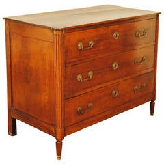 French Louis XVI Carved Walnut, Three-Drawer Commode