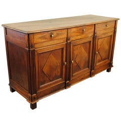 Antique French Neoclassic Buffet in Walnut, Paneled Doors and Drawers, 19th Century