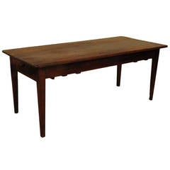 French Late Neoclassical Provincial Pinewood and Walnut, Two-Drawer Table