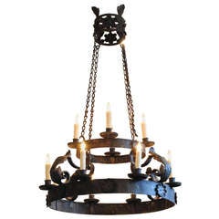 A French 19th Century Wrought Iron 2-Tier, 12-Light Chandelier