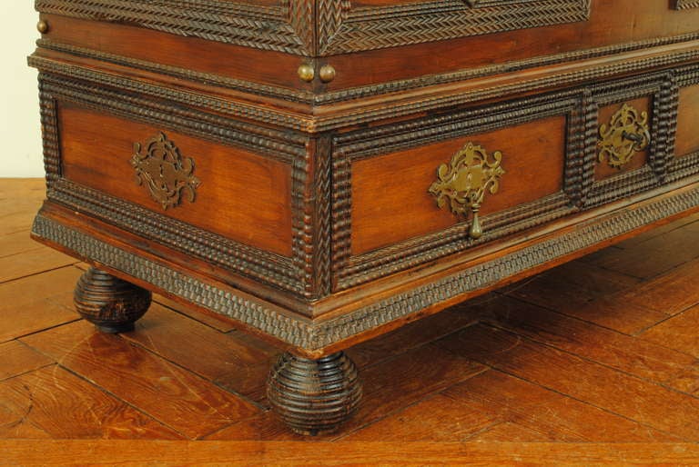 Baroque A Late 17th Century Portuguese Rosewood and Brass Mounted 1-Drawer Trunk