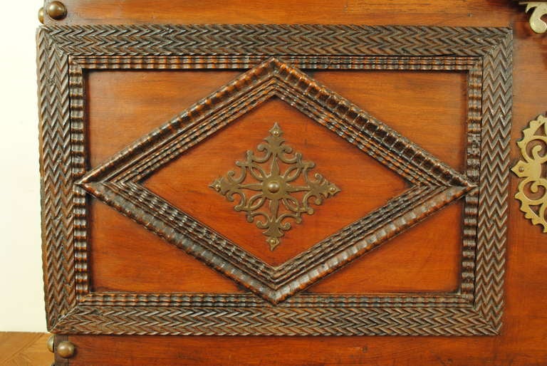 18th Century and Earlier A Late 17th Century Portuguese Rosewood and Brass Mounted 1-Drawer Trunk