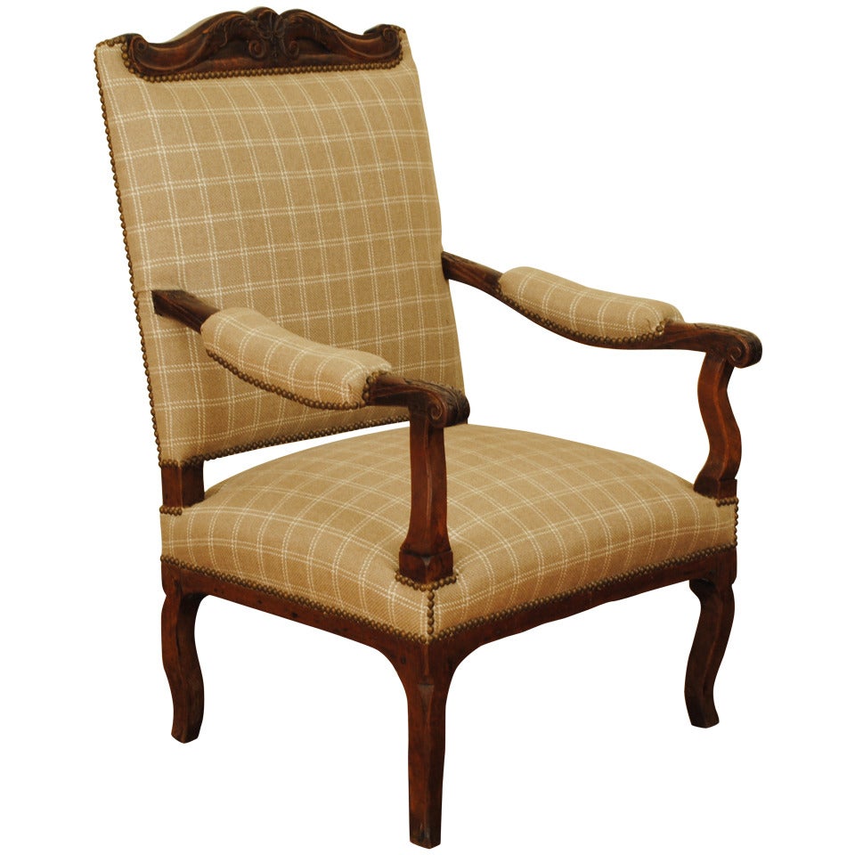 Louis XV Period Carved Elmwood Fauteuil, Mid-18th Century