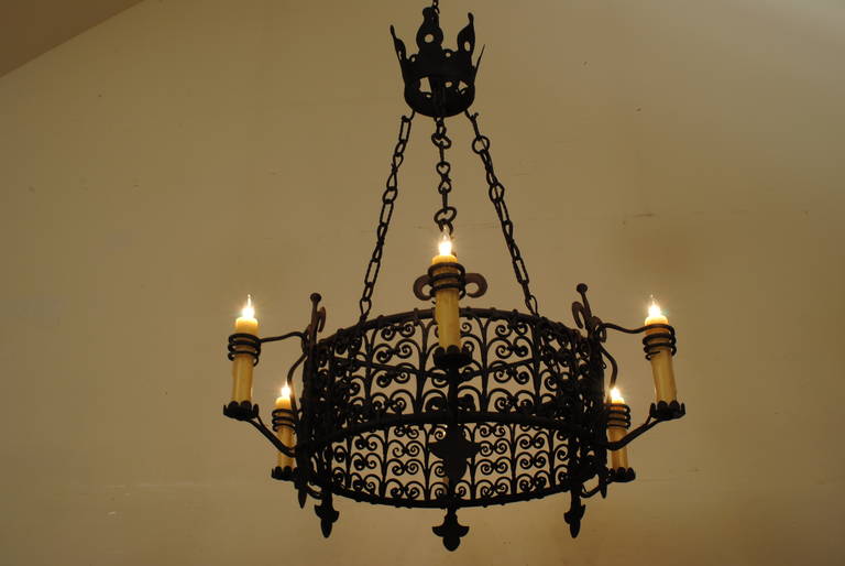Italian Baroque Style 18th Century Wrought Iron Six-Arm Chandelier
