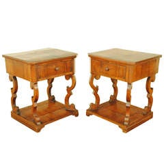 A Pair of Italian Rococo Style 19th Century Walnut One Drawer Tables
