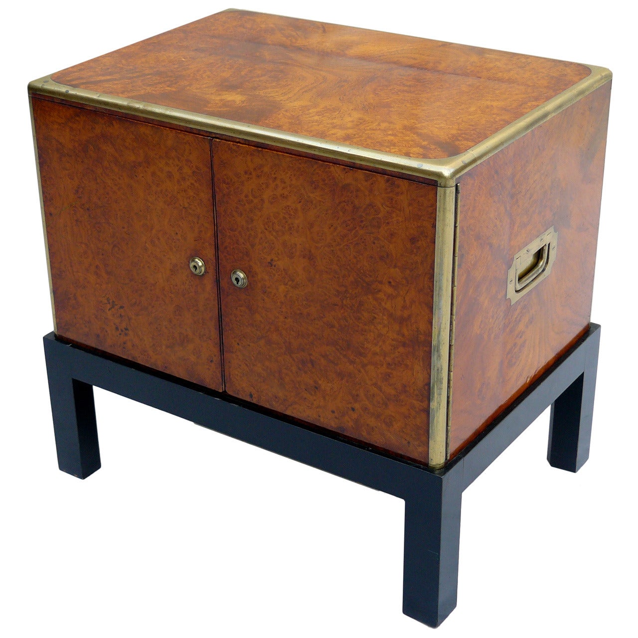 Exquisite Early 1800, British Burl and Brass Cigar Humidor Chest on Stand