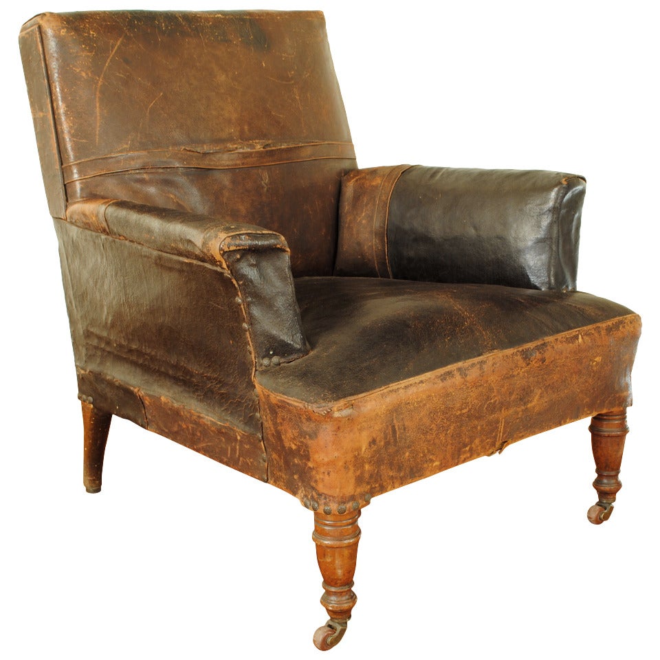 English William IV Walnut and Leather Upholstered Club Chair