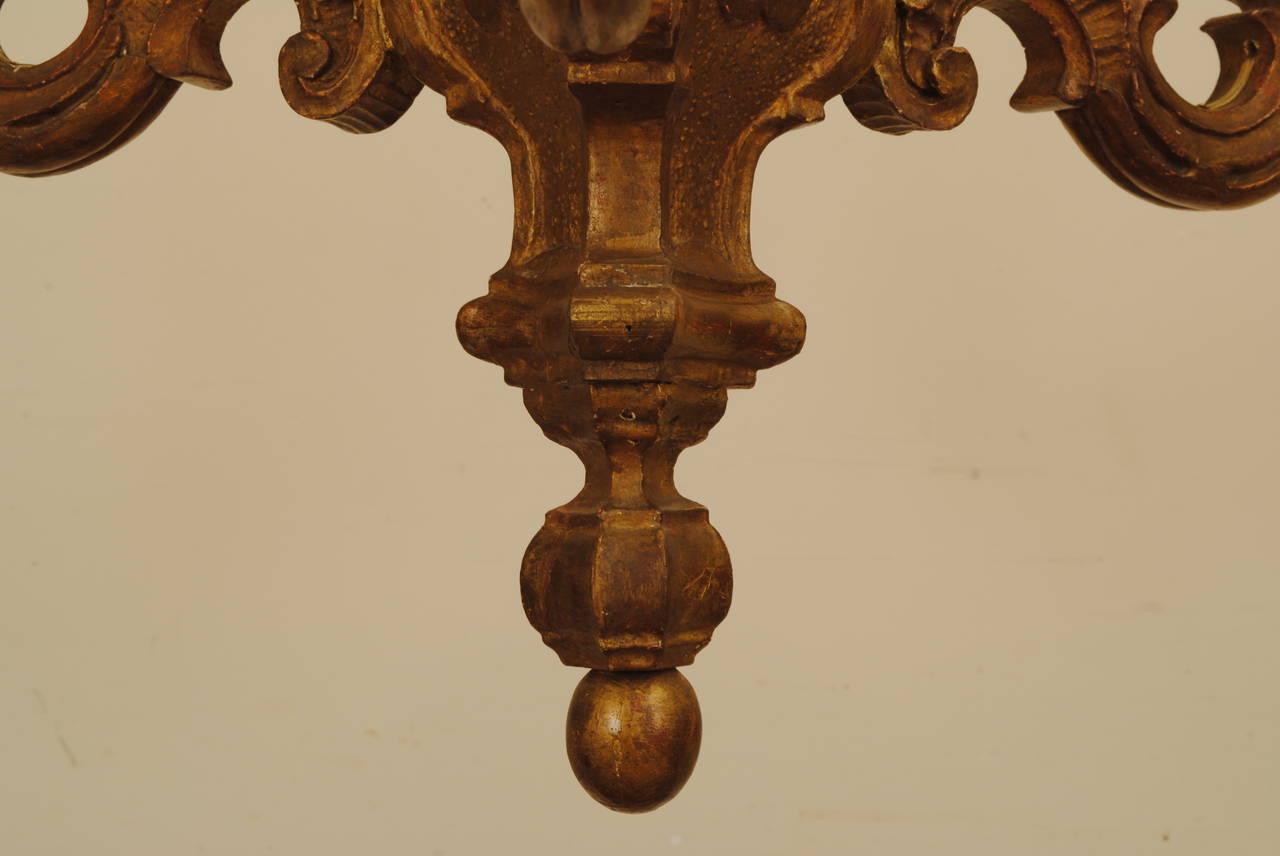 Italian Rococo Carved Giltwood Three-Light Chandelier, 18th Century 5