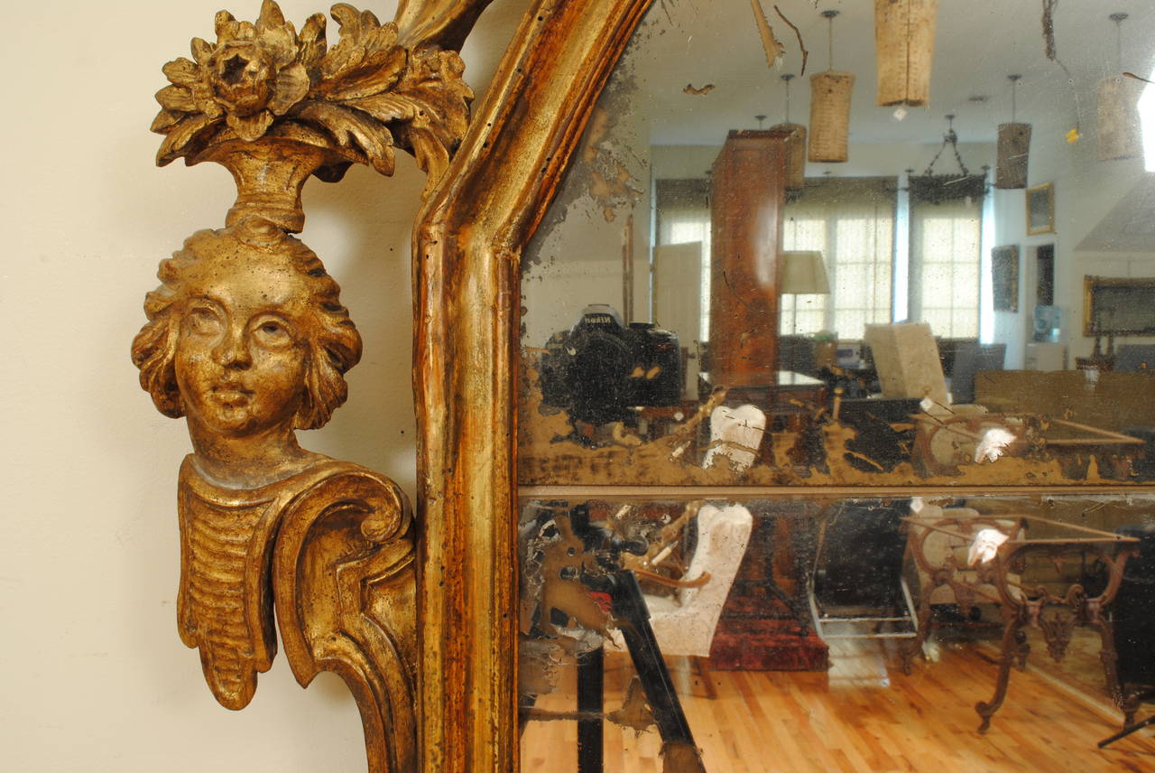 XVIIIe siècle Miroir italien, Toscana, style Louis XIV en bois doré sculpté, 18ème siècle en vente