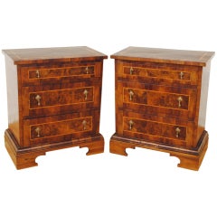 A Pair of Early 19thc Italian Neoclassical Walnut & Pearwood 3-Drawer Commodes