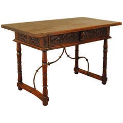 17th Century Spanish Baroque Walnut Two-Drawer Writing Table