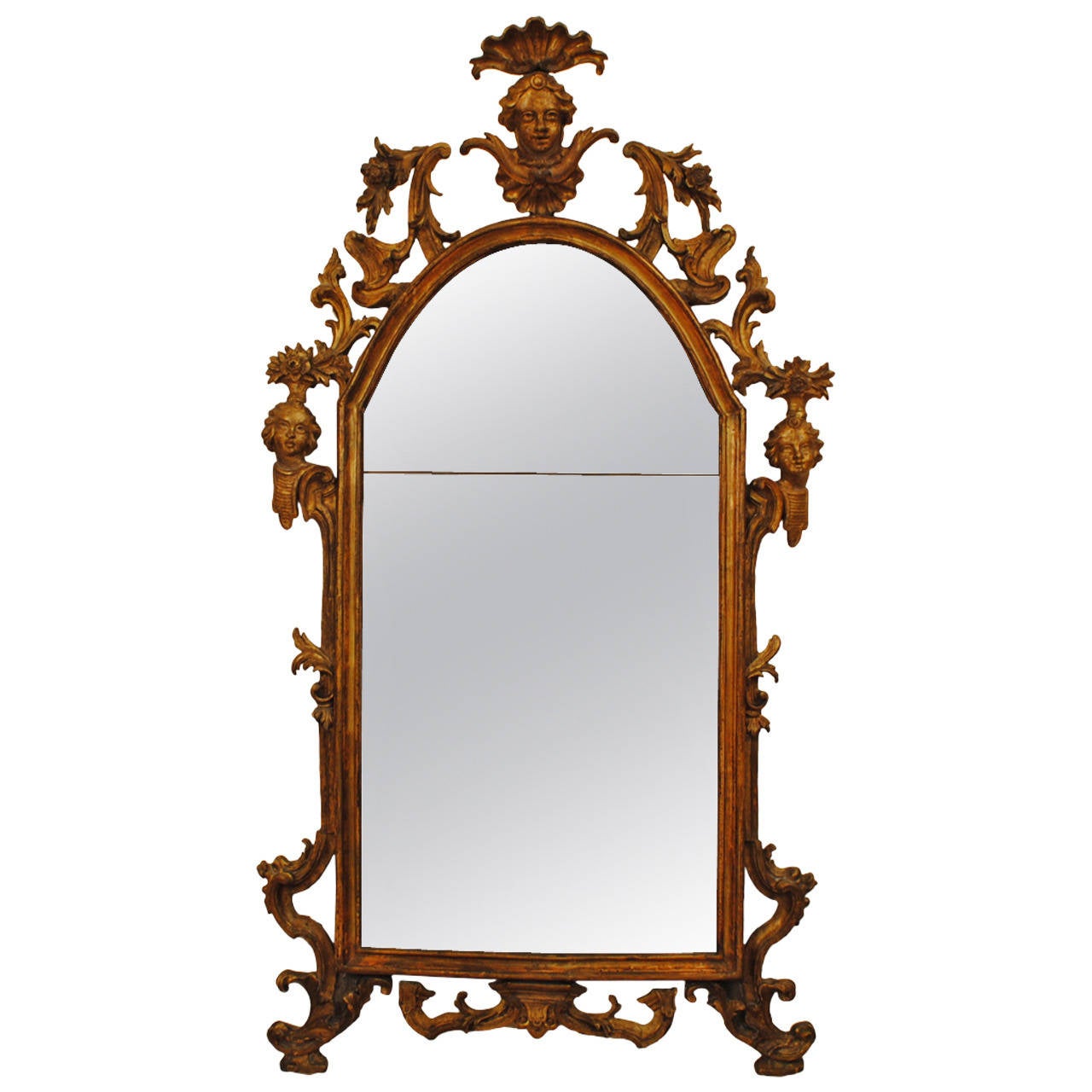 Miroir italien, Toscana, style Louis XIV en bois doré sculpté, 18ème siècle