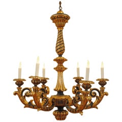 Antique An Italian Rococo Style T.O.C. Giltwood and Painted 6-Light Chandelier