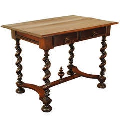 Two Drawer Louis XIII Walnut Side Table