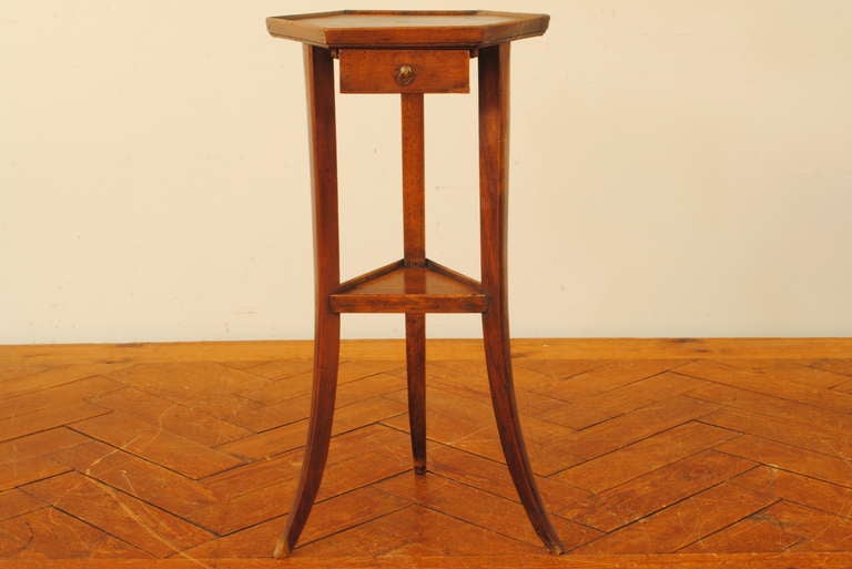 A French Neoclassic Walnut Hexagonal 1-Drawer Stand