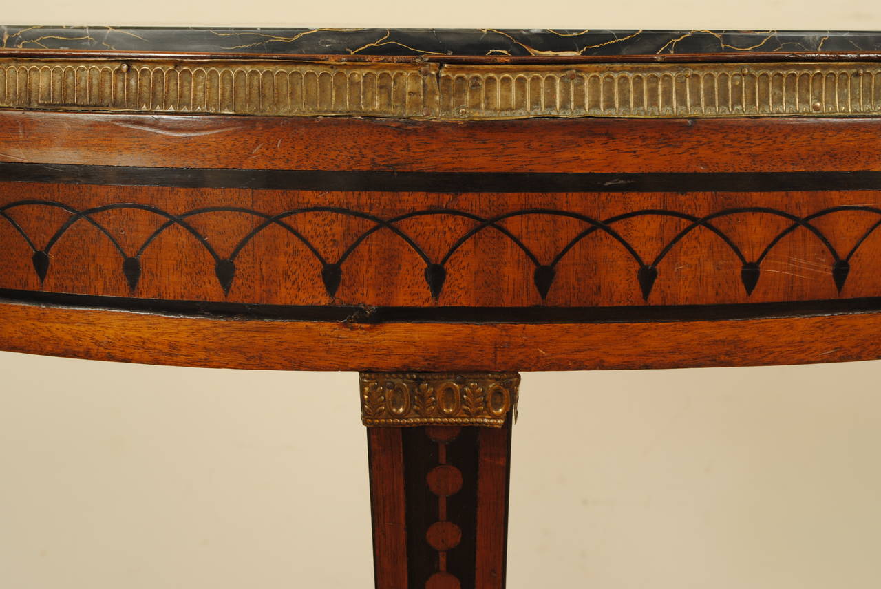 Pair of Continental, Possibly Baltic, Inlaid and Giltwood, Marble-Top Consoles 3